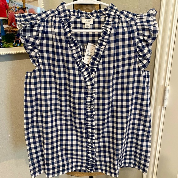 J. Crew Navy/ White Checkered Blouse - Picture 1 of 6